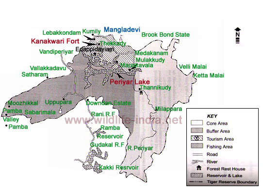 Map of Periyar Wildlife Sanctuary 